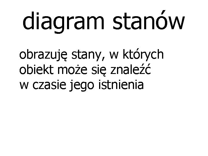 diagram stanów obrazuję stany, w których obiekt może się znaleźć w czasie jego istnienia