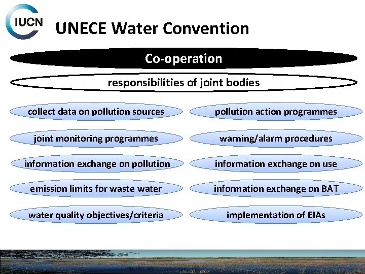 UNECE Water Convention Co-operation responsibilities of joint bodies collect data on pollution sources pollution