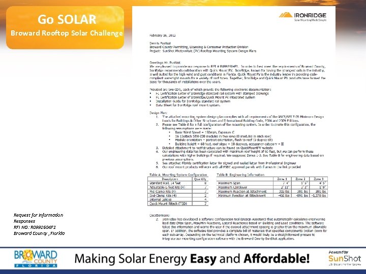 Go SOLAR Broward Rooftop Solar Challenge Request for Information Responses RFI NO: R 0992604