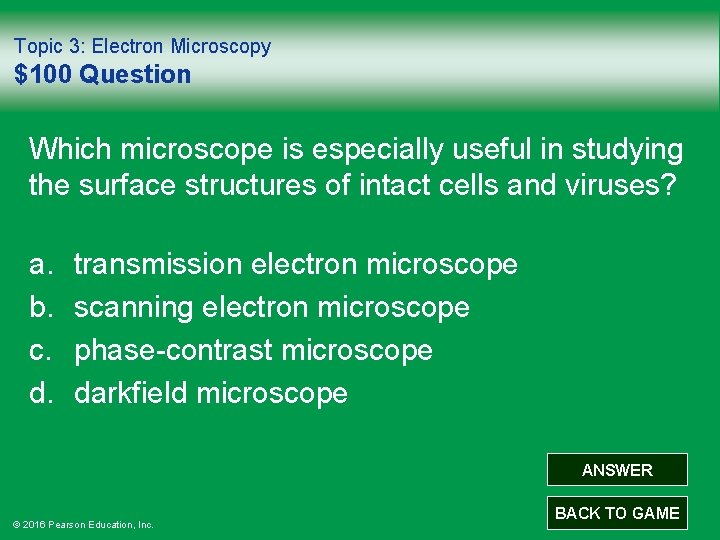 Topic 3: Electron Microscopy $100 Question Which microscope is especially useful in studying the
