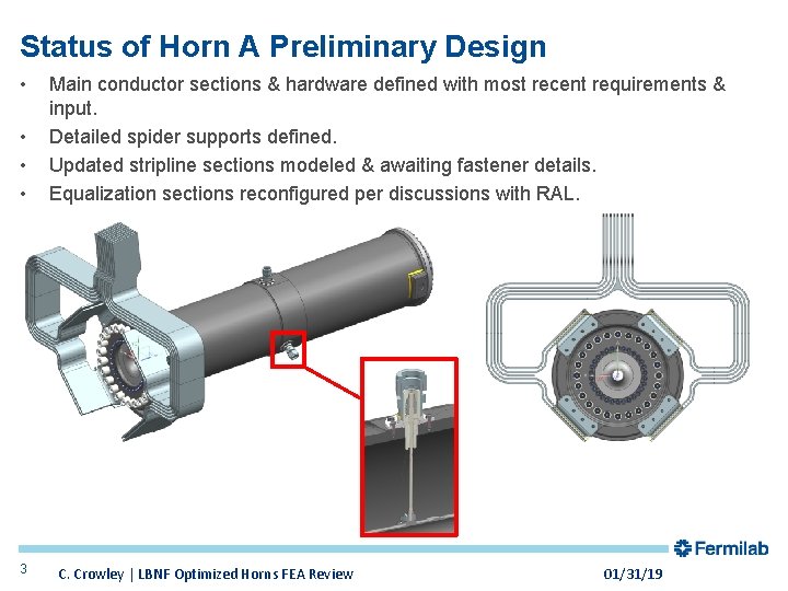 Status of Horn A Preliminary Design • • 3 Main conductor sections & hardware