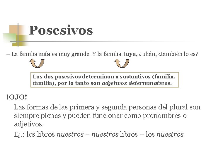 Posesivos – La familia mía es muy grande. Y la familia tuya, Julián, ¿también