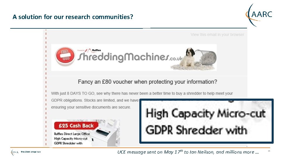 A solution for our research communities? http: //aarc-project. eu UCE message sent on May