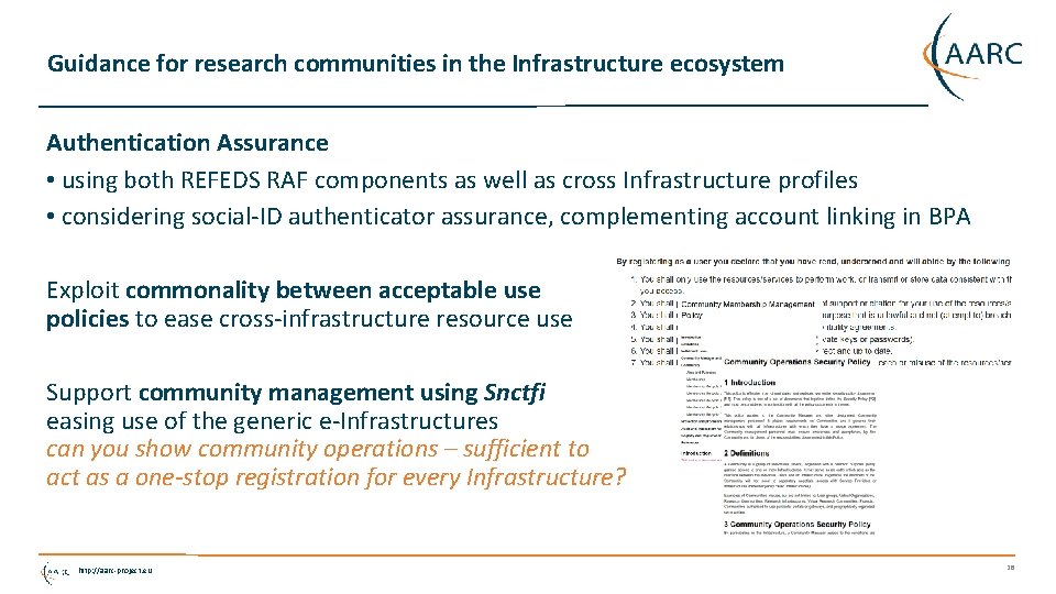 Guidance for research communities in the Infrastructure ecosystem Authentication Assurance • using both REFEDS