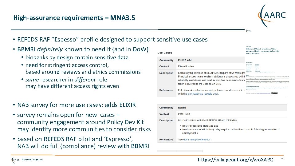 High-assurance requirements – MNA 3. 5 • REFEDS RAF “Espesso” profile designed to support