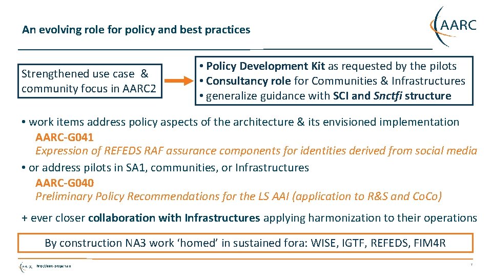 An evolving role for policy and best practices Strengthened use case & community focus