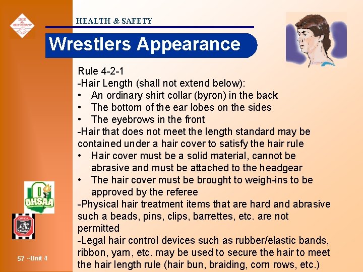 HEALTH & SAFETY Wrestlers Appearance 57 ~Unit 4 Rule 4 -2 -1 -Hair Length