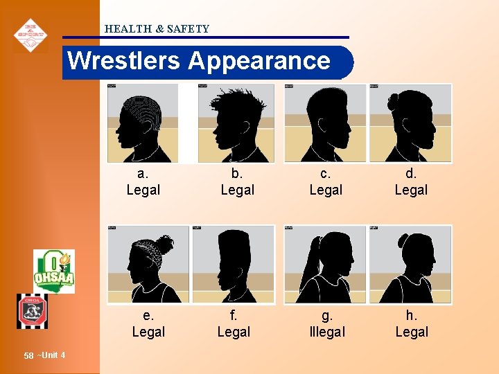 HEALTH & SAFETY Wrestlers Appearance a. Legal e. Legal 58 ~Unit 4 b. Legal