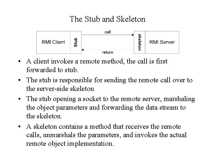 The Stub and Skeleton • A client invokes a remote method, the call is