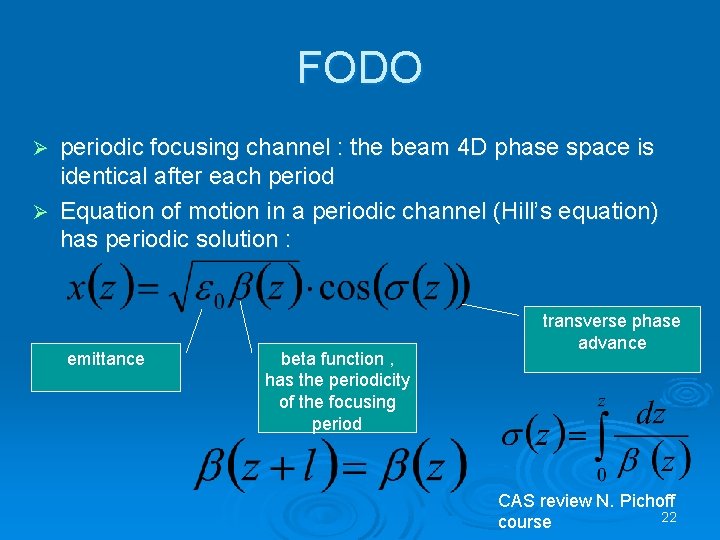FODO periodic focusing channel : the beam 4 D phase space is identical after