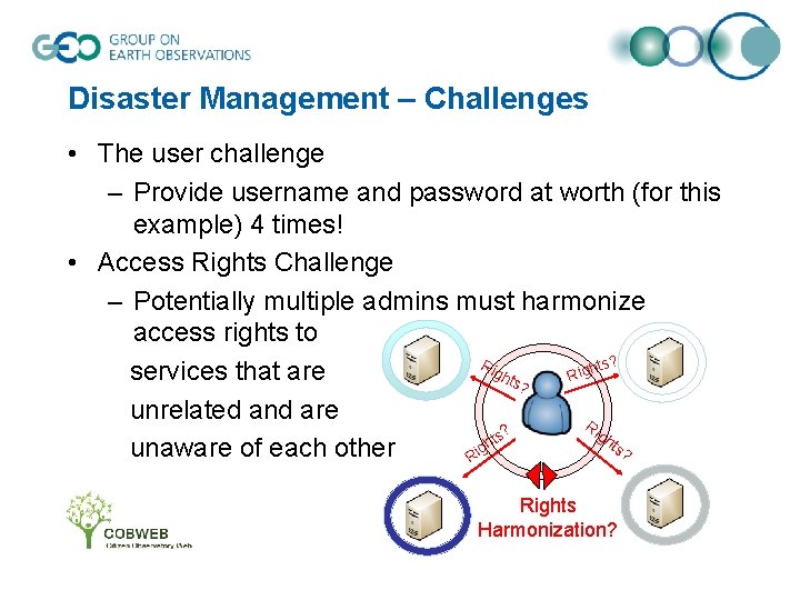 Disaster Management – Challenges • The user challenge – Provide username and password at