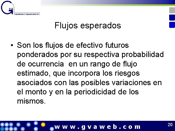 Flujos esperados • Son los flujos de efectivo futuros ponderados por su respectiva probabilidad