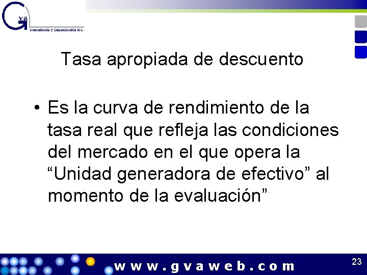 Tasa apropiada de descuento • Es la curva de rendimiento de la tasa real