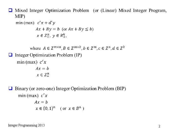 q Integer Programming 2013 2 