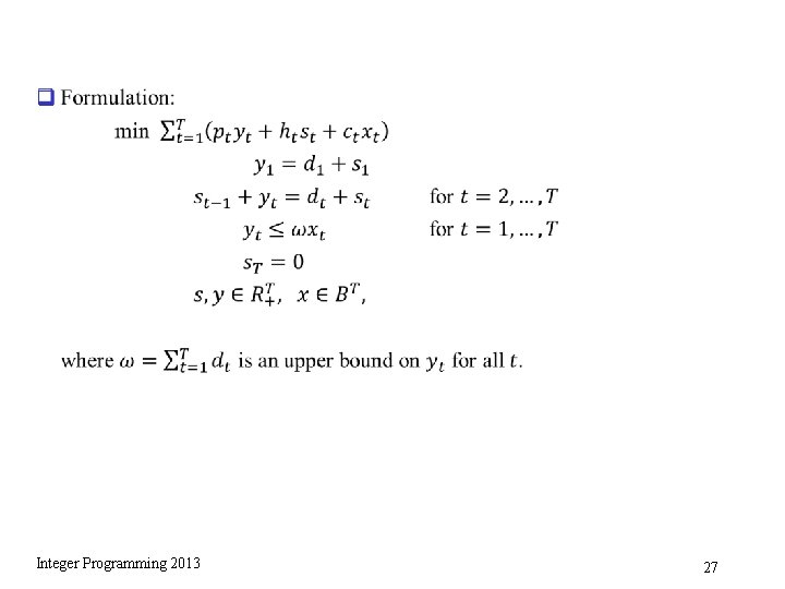 q Integer Programming 2013 27 