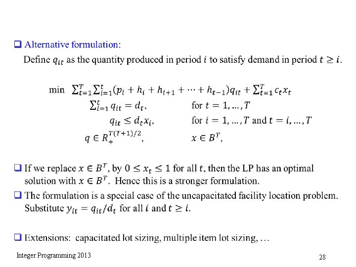 q Integer Programming 2013 28 q Integer Programming 2013 28