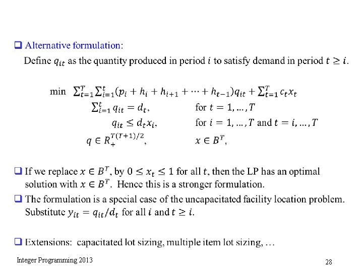 q Integer Programming 2013 28 