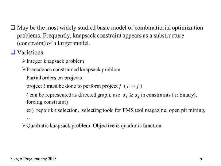 q Integer Programming 2013 7 q Integer Programming 2013 7
