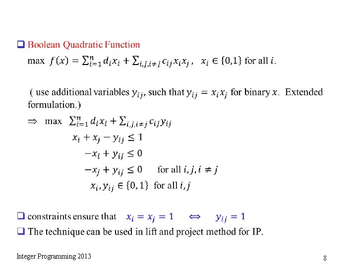 q Integer Programming 2013 8 