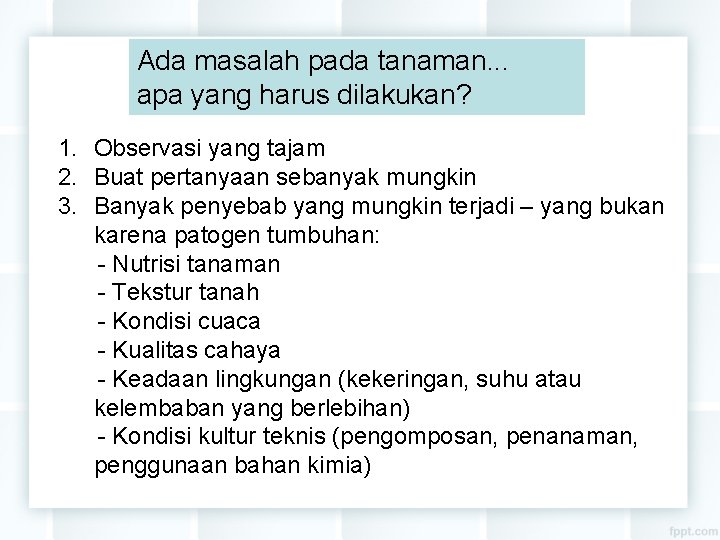 Ada masalah pada tanaman. . . apa yang harus dilakukan? 1. Observasi yang tajam