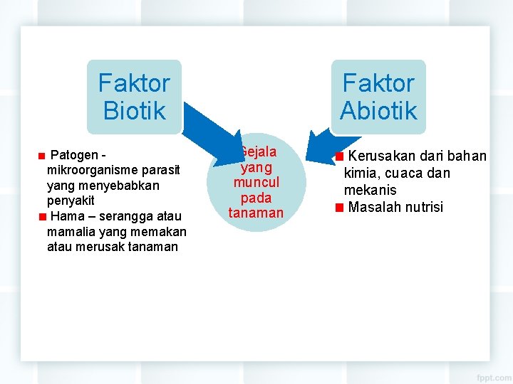 Faktor Biotik Patogen mikroorganisme parasit yang menyebabkan penyakit Hama – serangga atau mamalia yang