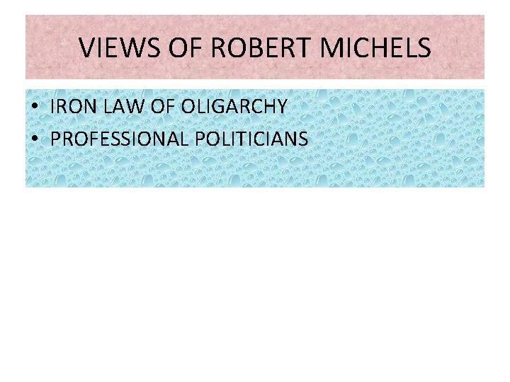VIEWS OF ROBERT MICHELS • IRON LAW OF OLIGARCHY • PROFESSIONAL POLITICIANS 