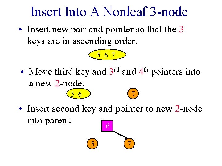 Insert Into A Nonleaf 3 -node • Insert new pair and pointer so that