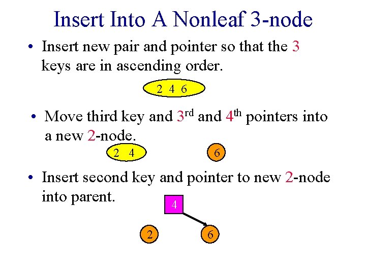 Insert Into A Nonleaf 3 -node • Insert new pair and pointer so that