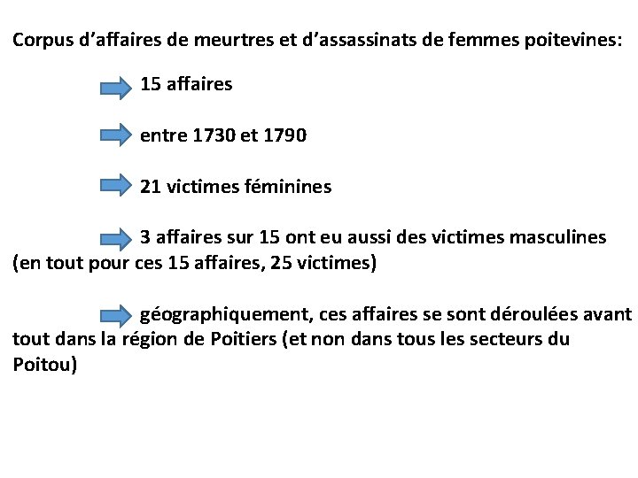 Corpus d’affaires de meurtres et d’assassinats de femmes poitevines: 15 affaires entre 1730 et