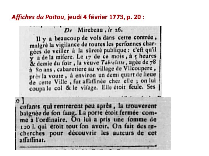 Affiches du Poitou, jeudi 4 février 1773, p. 20 : 