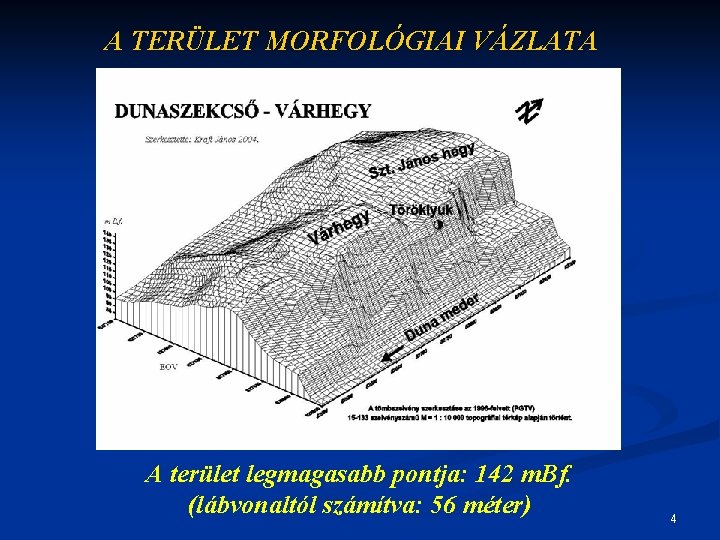 A TERÜLET MORFOLÓGIAI VÁZLATA A terület legmagasabb pontja: 142 m. Bf. (lábvonaltól számítva: 56