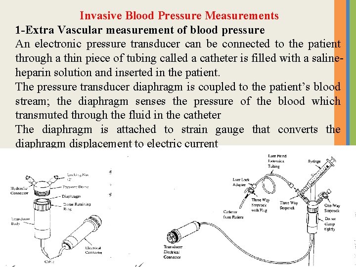 Invasive Blood Pressure Measurements 1 -Extra Vascular measurement of blood pressure An electronic pressure