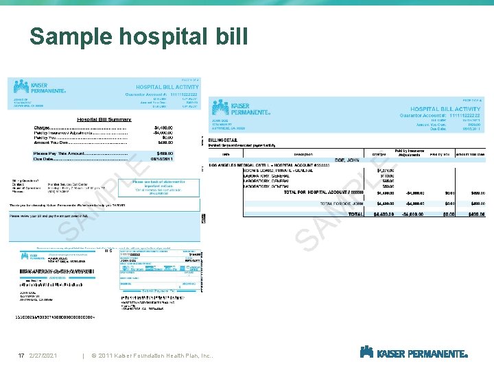 Sample hospital bill 17 2/27/2021 | © 2011 Kaiser Foundation Health Plan, Inc. .