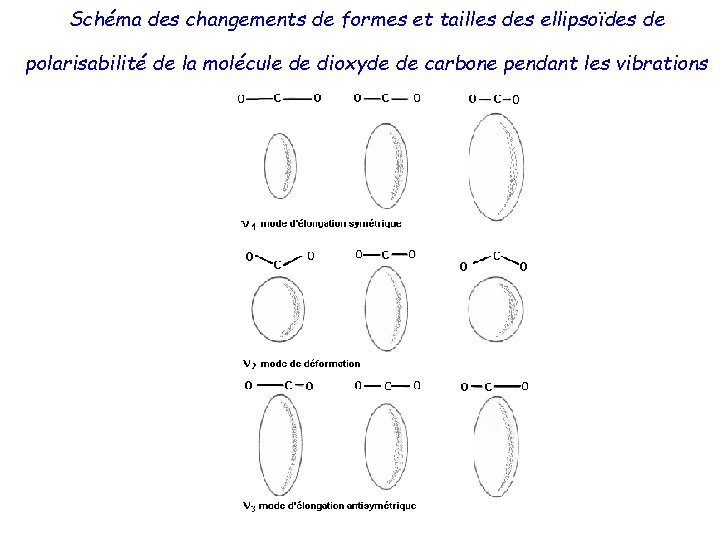 Schéma des changements de formes et tailles des ellipsoïdes de polarisabilité de la molécule
