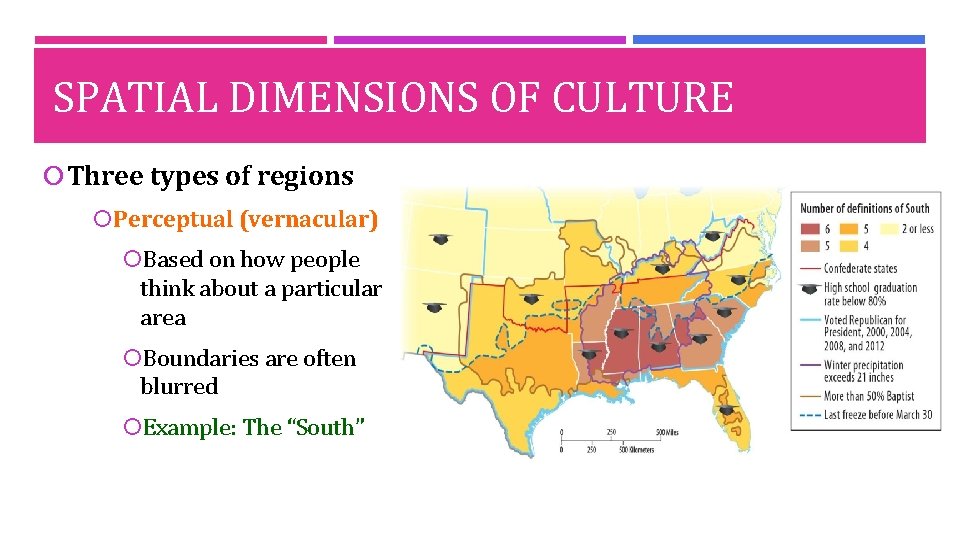 SPATIAL DIMENSIONS OF CULTURE Three types of regions Perceptual (vernacular) Based on how people