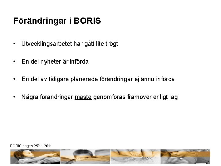 Förändringar i BORIS • Utvecklingsarbetet har gått lite trögt • En del nyheter är