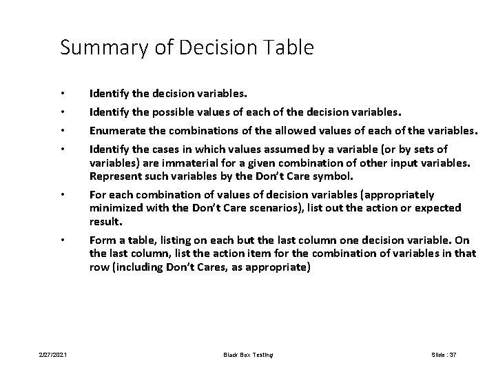 Summary of Decision Table • • • 2/27/2021 Identify the decision variables. Identify the