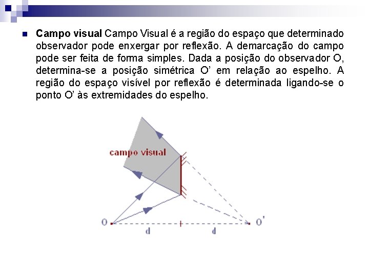 n Campo visual Campo Visual é a região do espaço que determinado observador pode