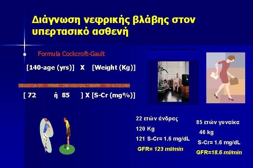 Διάγνωση νεφρικής βλάβης στον υπερτασικό ασθενή n Formula Cockcroft-Gault [140 -age (yrs)] Χ [