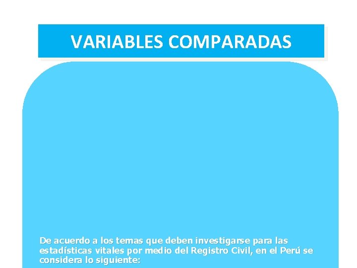 VARIABLES COMPARADAS De acuerdo a los temas que deben investigarse para las estadísticas vitales