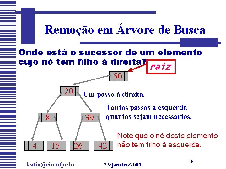 Remoção em Árvore de Busca Onde está o sucessor de um elemento cujo nó