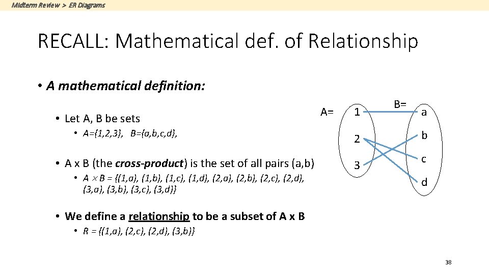 Midterm Review > ER Diagrams RECALL: Mathematical def. of Relationship • A mathematical definition: