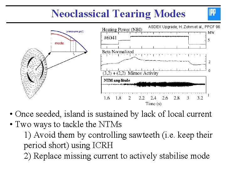 Neoclassical Tearing Modes ASDEX Upgrade, H. Zohm et al. , PPCF 96 NTM amplitude