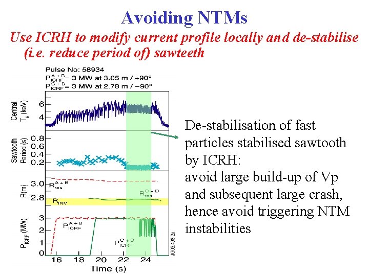 Avoiding NTMs Use ICRH to modify current profile locally and de-stabilise (i. e. reduce