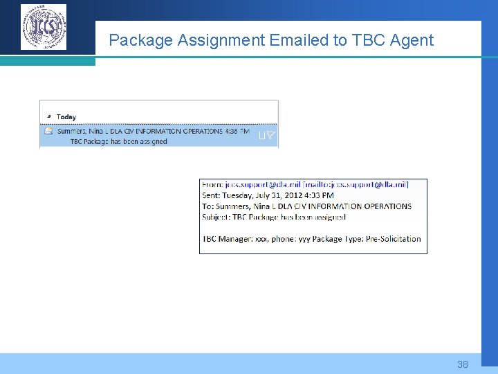 Package Assignment Emailed to TBC Agent 38 