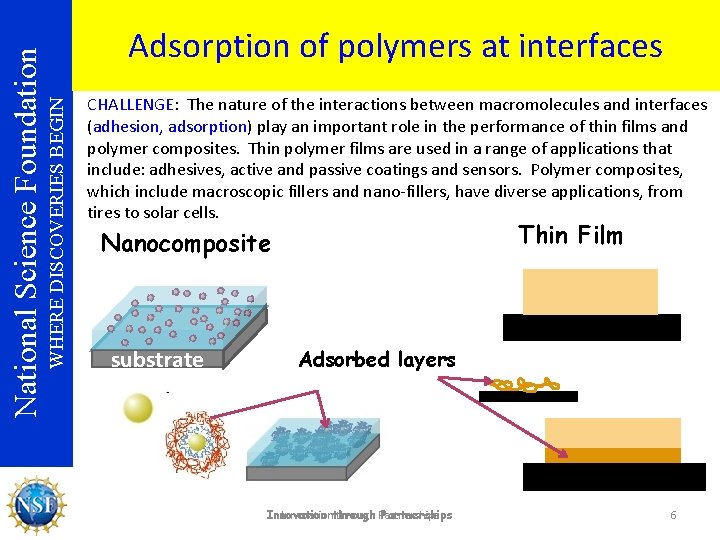 WHERE DISCOVERIES BEGIN National Science Foundation Adsorption of polymers at interfaces CHALLENGE: The nature