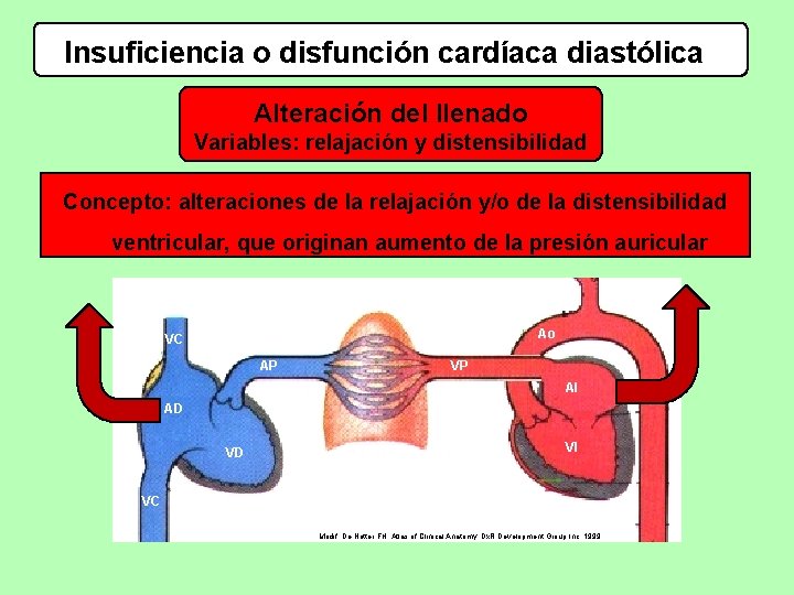 Insuficiencia o disfunción cardíaca diastólica Alteración del llenado Variables: relajación y distensibilidad Concepto: alteraciones