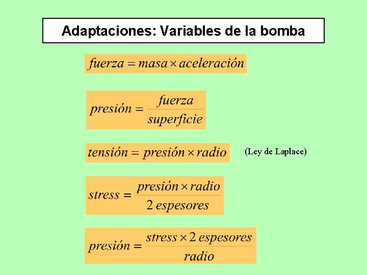 Adaptaciones: Variables de la bomba (Ley de Laplace) 