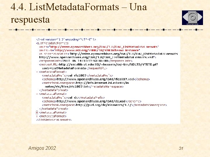 4. 4. List. Metadata. Formats – Una respuesta Amigos 2002 31 