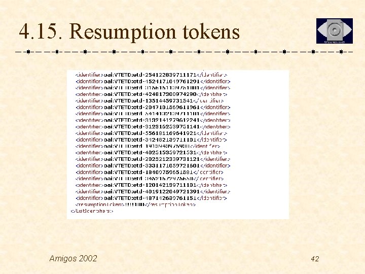 4. 15. Resumption tokens Amigos 2002 42 